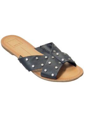 DOLCE VITA Women's Cary Black Studded Leather Cross Strap Sandals Flats Size 7M